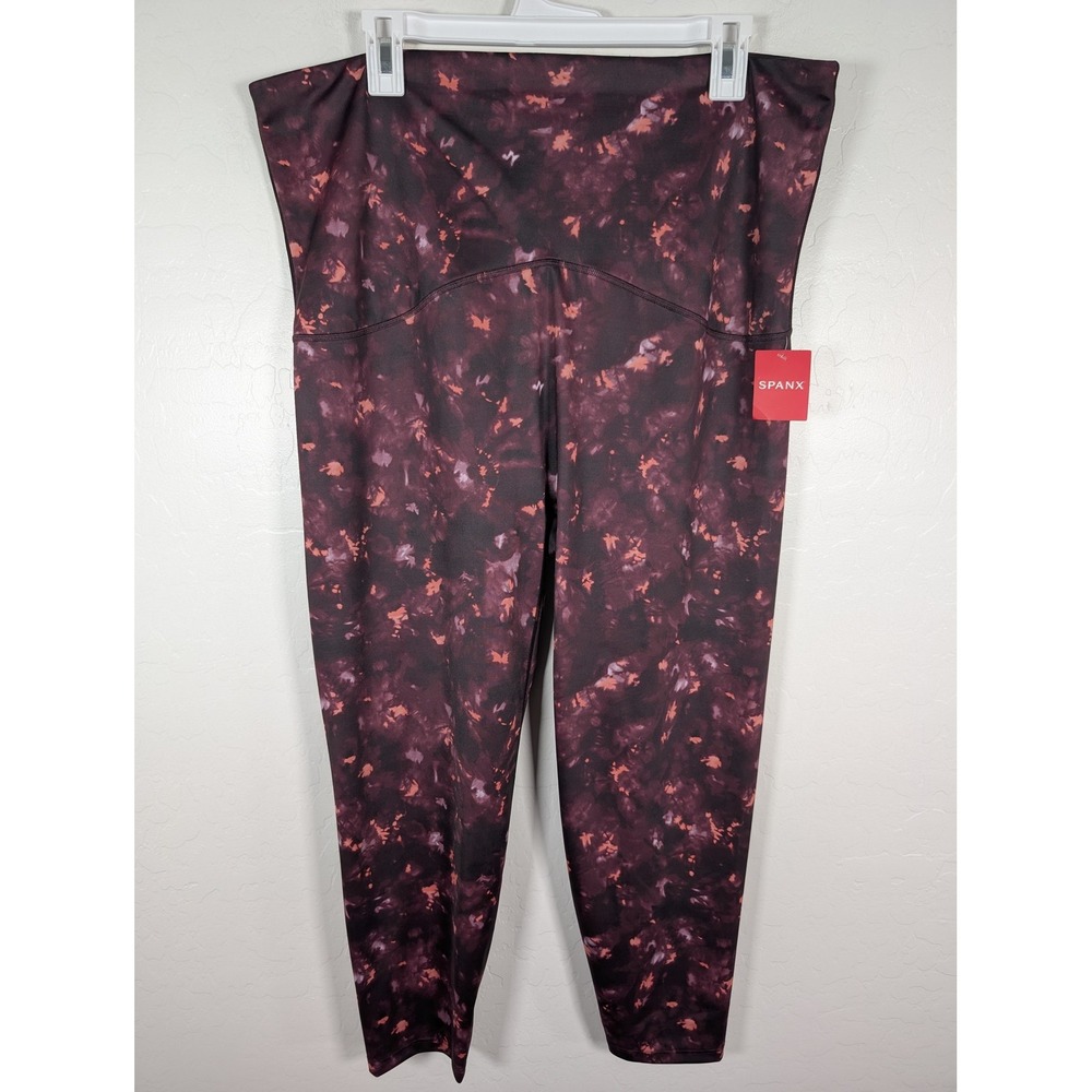 Spanx Leggings Womens 3X Wine Orange Tie-Dye Active‎ Printed 7/8 High Rise New